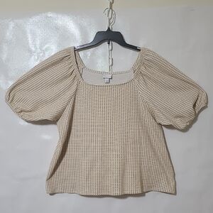 AVA & VIV Women's Mustard Yellow &‎ White Puff Sleeve Top - Size 2X